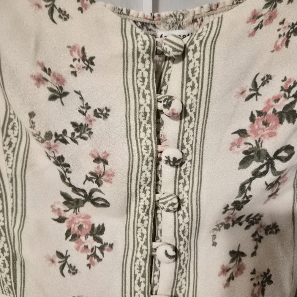 Reformation Floral Cream Green Blouse Top Sz 4 - Picture 5 of 12